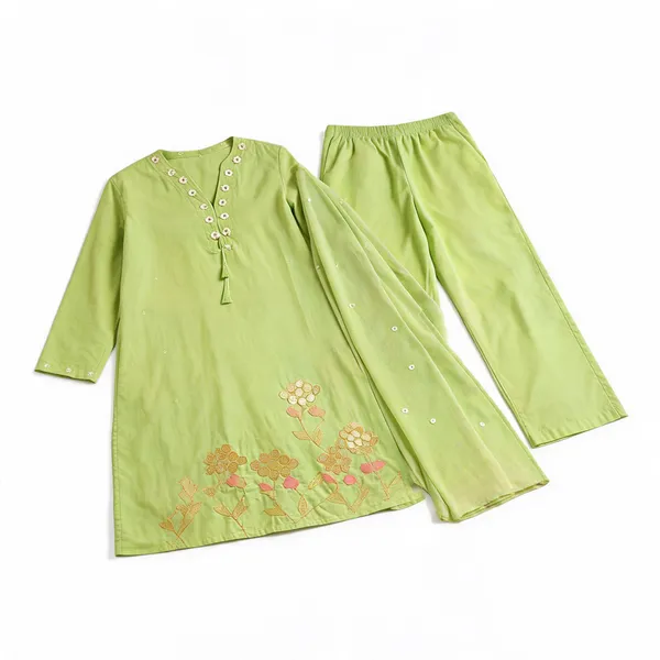 Green_Cotton_Embroidered_Kurta_Set_For_Women