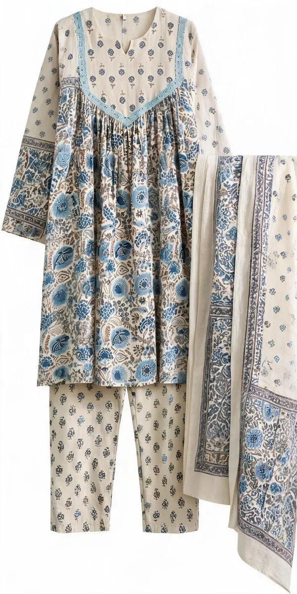 Ivory_Cotton_Floral_Print_Kurta_Set_For_Women