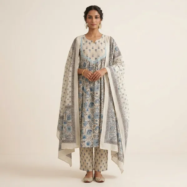 Ivory_Cotton_Floral_Print_Kurta_Set_For_Women