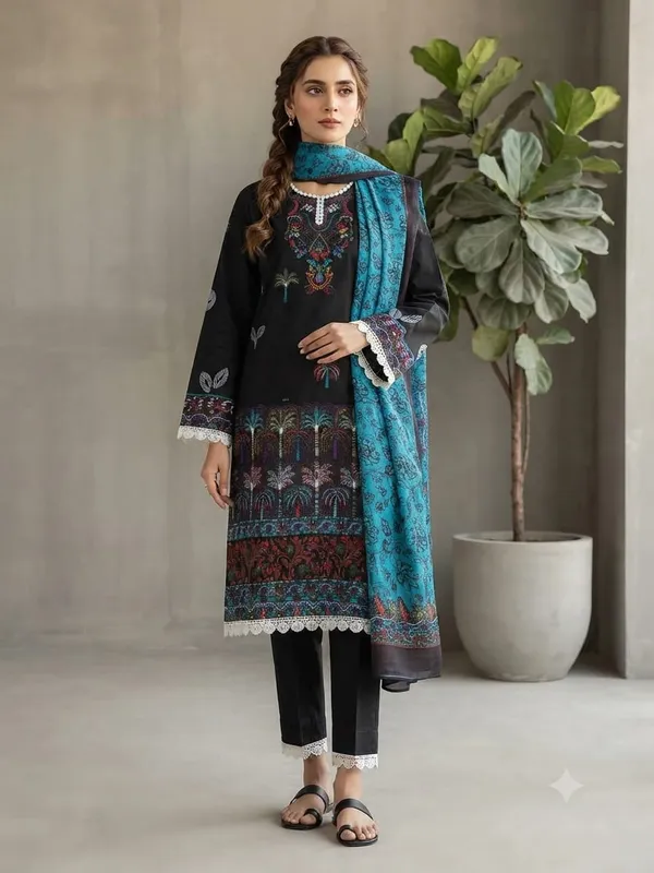 Black_Pure_Cotton_Ethnic_Print_Kurta_Set_For_Women