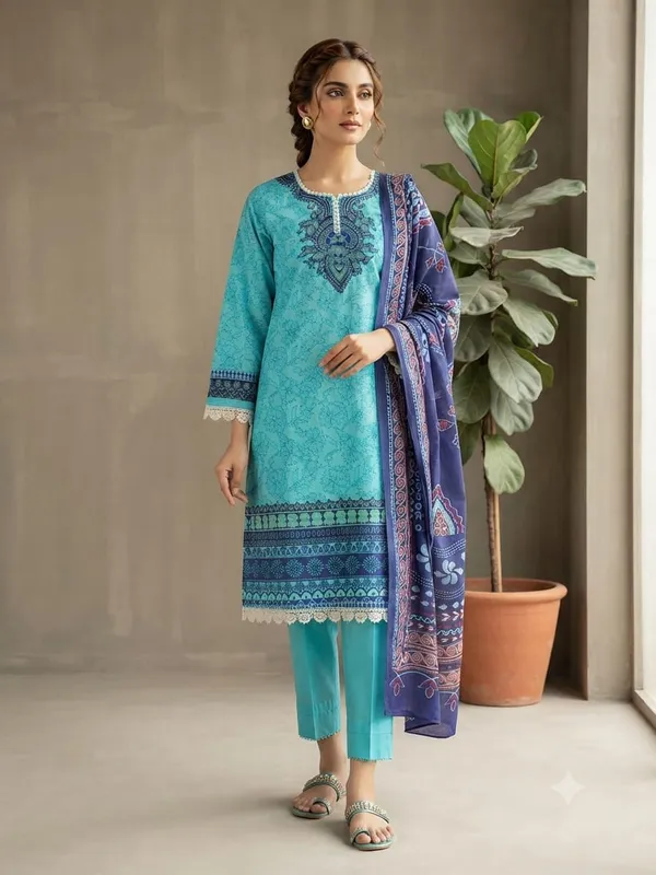 Teal_Pure_Cotton_Straight_Print_Kurta_Set_For_Women