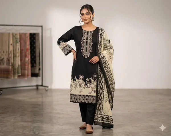 Black_And_Beige_Pure_Cotton_Printed_Pakistani_Suit_For_Women