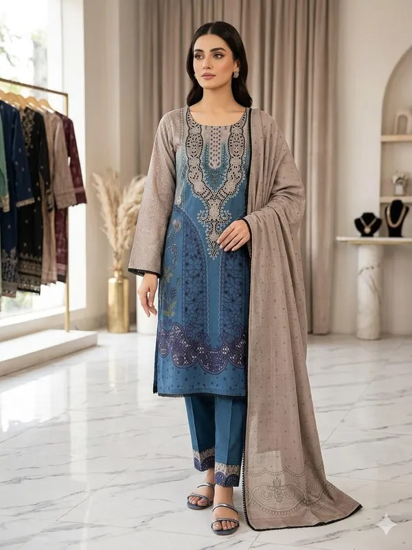 Blue_And_Beige_Pure_Cotton_Printed_Pakistani_Suit_For_Women