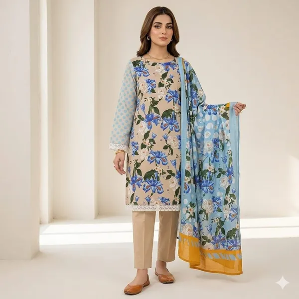 Blue_And_Beige_Pure_Cotton_Floral_Printed_Pakistani_Suit_For_Women