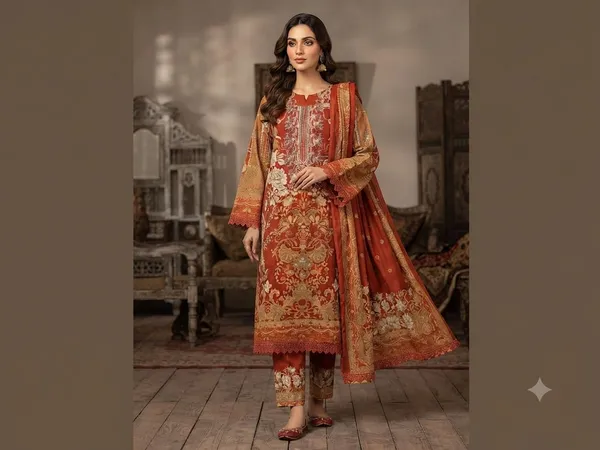 Rust_Orange_Cotton_Embroidered_Pakistani_Suit_For_Women