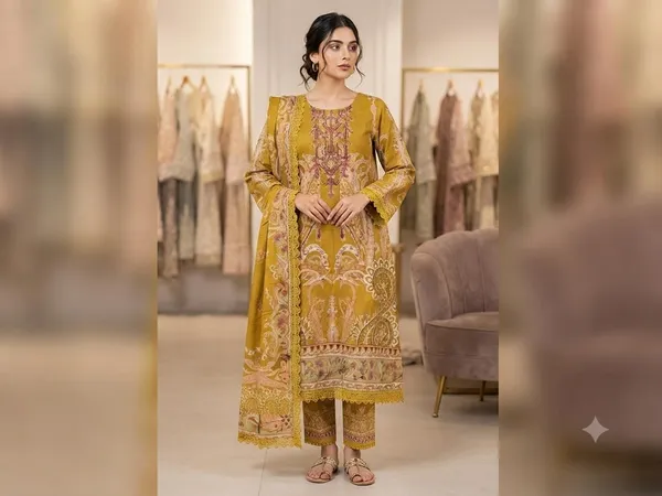 Yellow_And_Red_Cotton_Embroidered_Paisley_Pakistani_Suit_For_Women