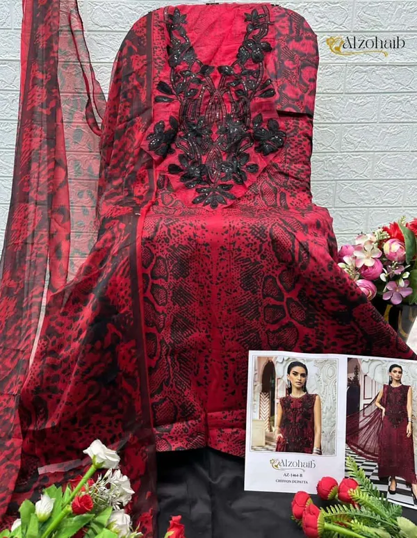 Designer_Snake_Print_Pure_Cotton_Unstitched_Pakistani_Patch_Work_Suit