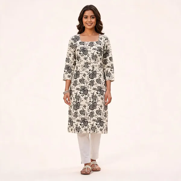 White_Pure_Cotton_Floral_Print_Straight_Kurta_For_Women