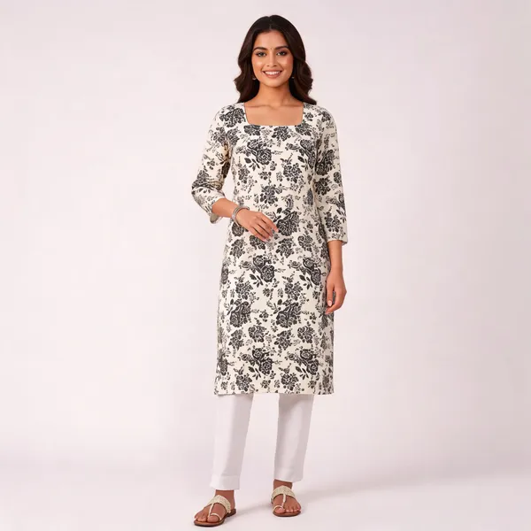 White_Pure_Cotton_Floral_Print_Straight_Kurta_For_Women
