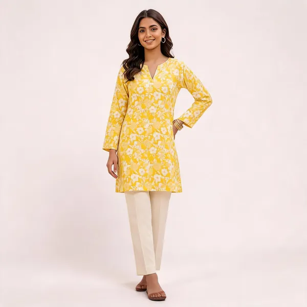 Yellow_Pure_Cotton_Floral_Print_Straight_Kurta_For_Women