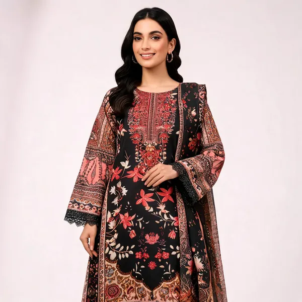 Black_And_Red_Cotton_Embroidered_Pakistani_Suit_For_Women