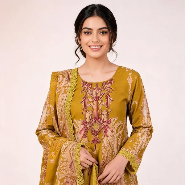 Yellow_And_Red_Cotton_Embroidered_Paisley_Pakistani_Suit_For_Women