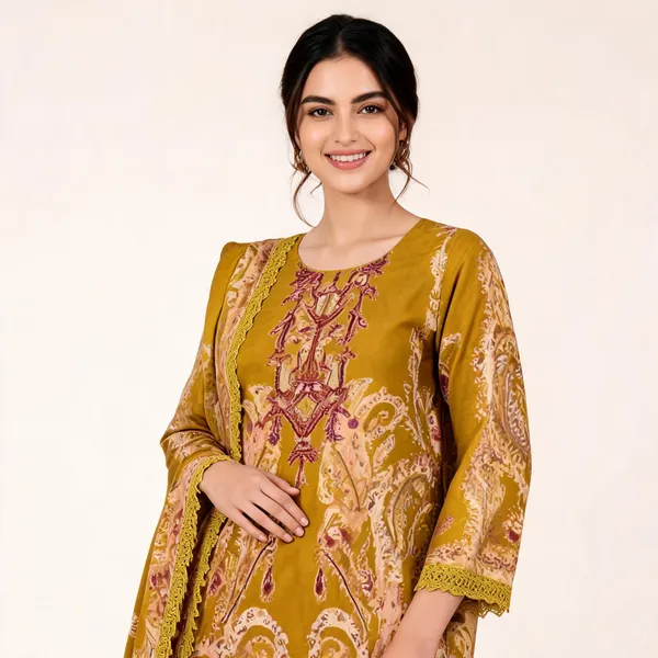Yellow_And_Red_Cotton_Embroidered_Paisley_Pakistani_Suit_For_Women