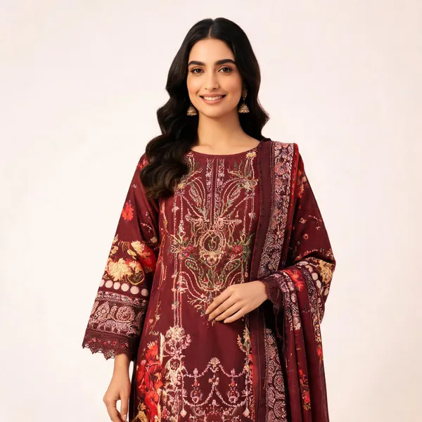 Maroon_Cotton_Embroidered_Pakistani_Suit_For_Women