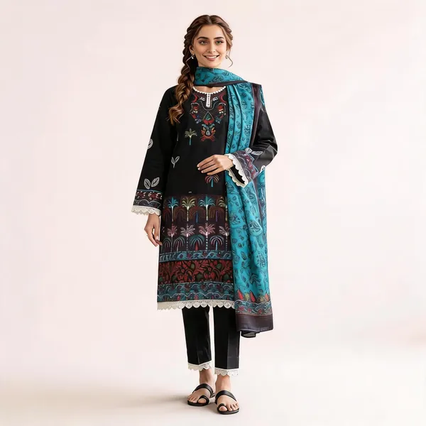 Black_Pure_Cotton_Ethnic_Print_Kurta_Set_For_Women