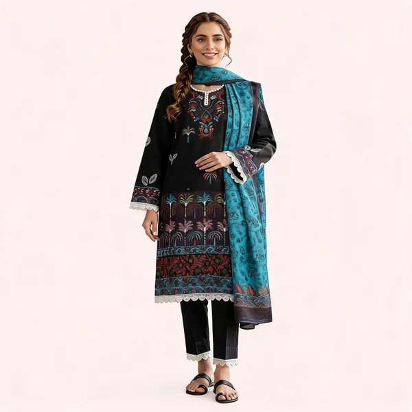 Black_Pure_Cotton_Ethnic_Print_Kurta_Set_For_Women