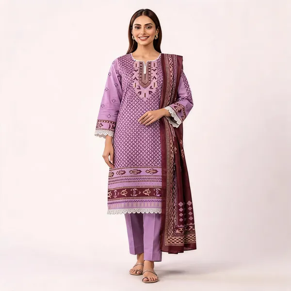 Lavender_Pure_Cotton_Printed_Kurta_Set_For_Women