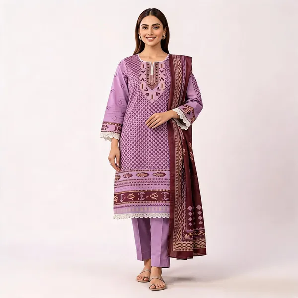 Lavender_Pure_Cotton_Printed_Kurta_Set_For_Women