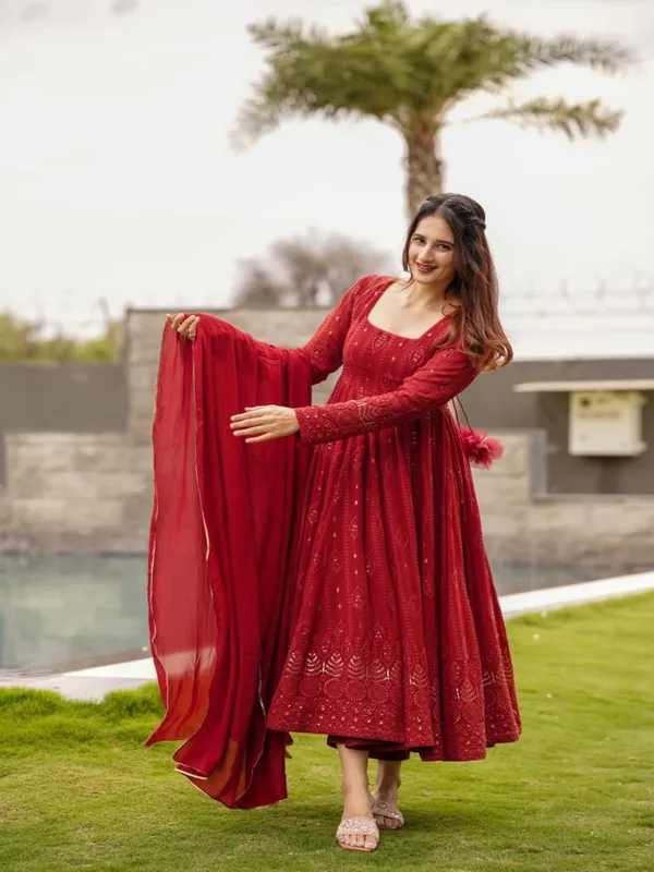 Red_Georgette_Anarkali_Suit_Set_For_Women