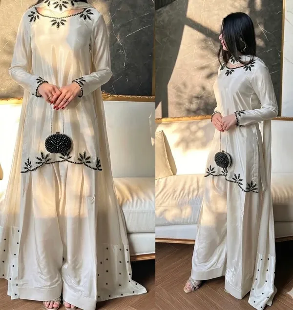 White_Georgette_Embroidered_Straight_Kurta_Set_For_Women