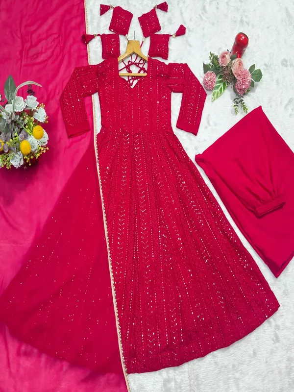 Red_Georgette_Embellished_Anarkali_Kurta_Set_For_Women