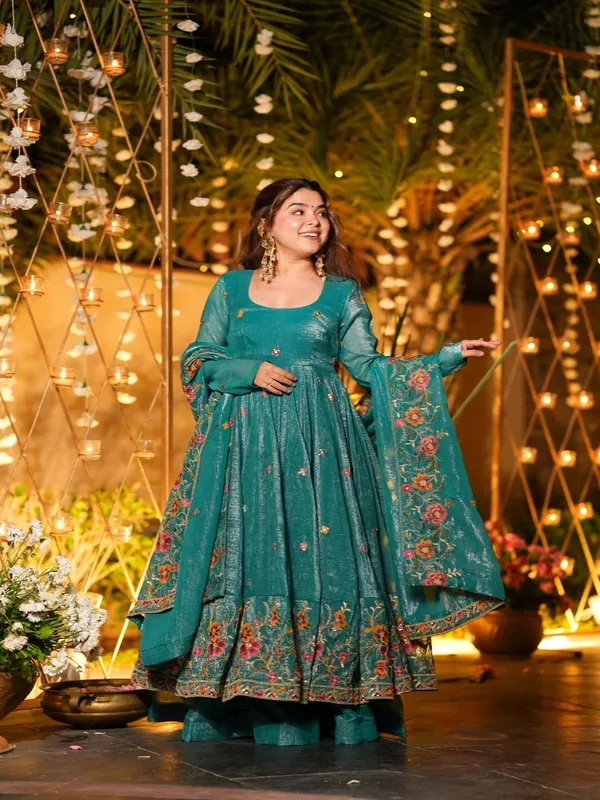 Teal_Georgette_Embroidered_Anarkali_Kurta_Set_For_Women