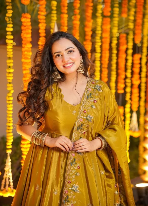 Mustard_Georgette_Anarkali_Suit_Set_For_Women