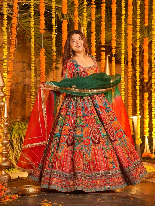 Red_Georgette_Printed_Anarkali_Dress_With_Dupatta_For_Women