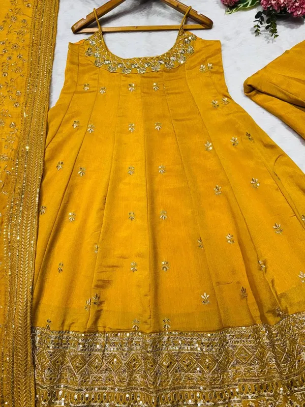Mustard_Georgette_Embellished_Anarkali_Kurta_With_Bottoms_Dupatta_For_Women