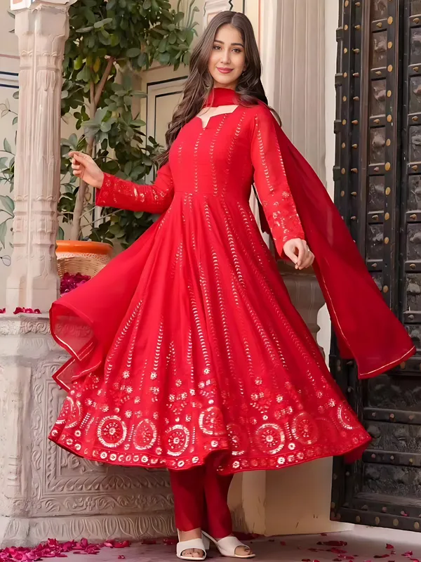 Red_Georgette_Embellished_Anarkali_Kurta_Set_For_Women
