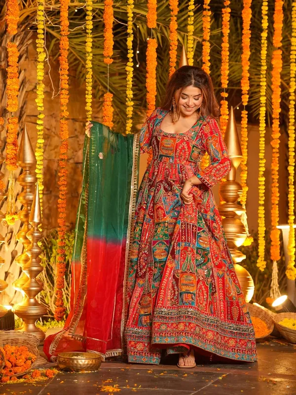 Red_Georgette_Printed_Anarkali_Dress_With_Dupatta_For_Women