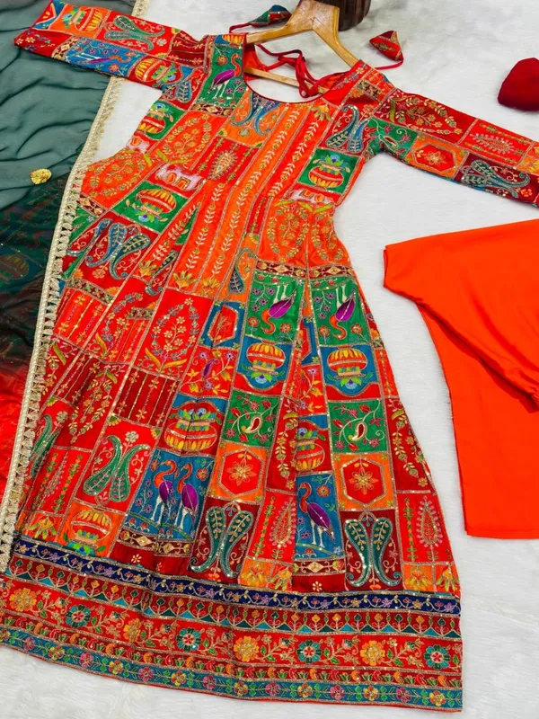 Red_Georgette_Printed_Anarkali_Dress_With_Dupatta_For_Women