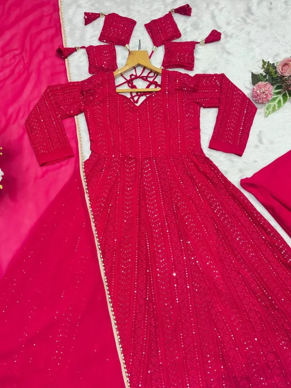 Red_Georgette_Embellished_Anarkali_Kurta_Set_For_Women