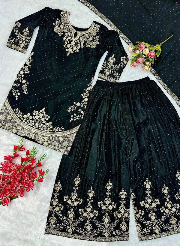 Black_Georgette_Embroidered_Kurta_Palazzo_Set_For_Women