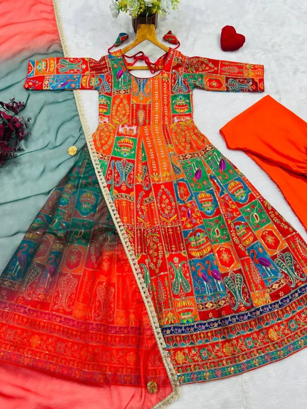 Red_Georgette_Printed_Anarkali_Dress_With_Dupatta_For_Women