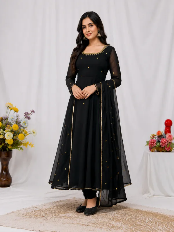 Black_Georgette_Anarkali_Kurta_Set_For_Women