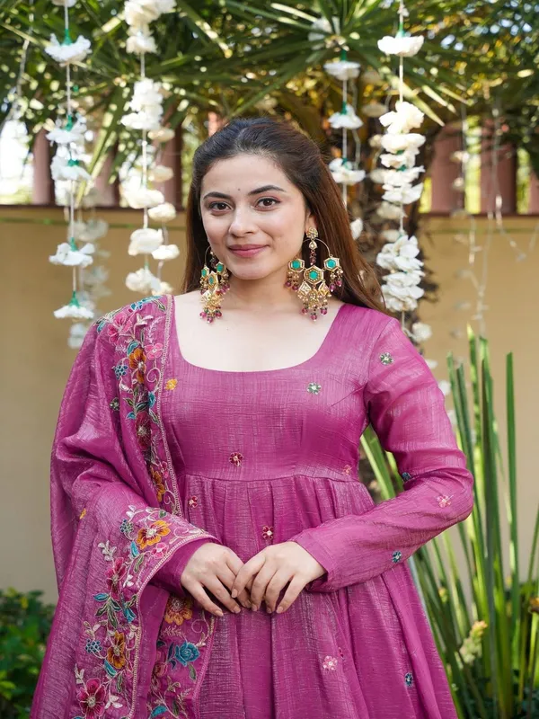 Magenta_Georgette_Embroidered_Anarkali_Suit_Set_For_Women