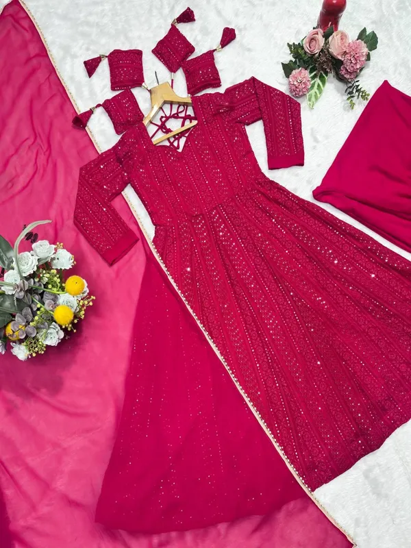 Red_Georgette_Embellished_Anarkali_Kurta_Set_For_Women