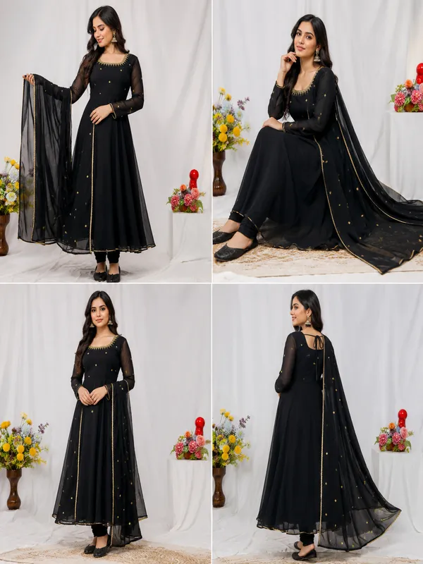 Black_Georgette_Anarkali_Kurta_Set_For_Women