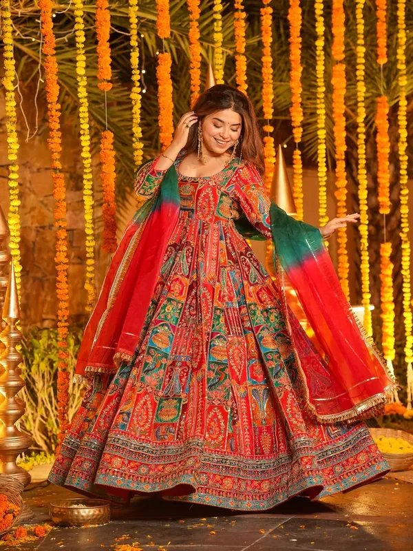 Red_Georgette_Printed_Anarkali_Dress_With_Dupatta_For_Women