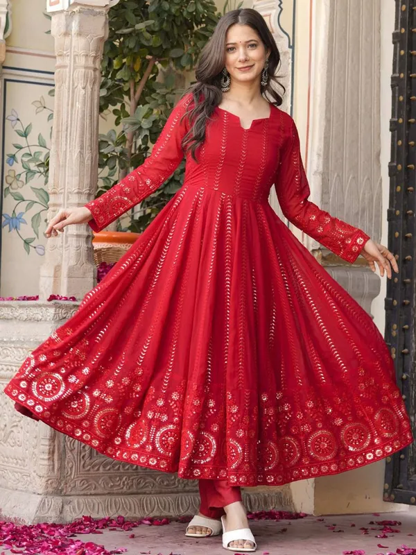 Red_Georgette_Anarkali_Kurta_With_Dupatta_And_Bottoms_For_Women