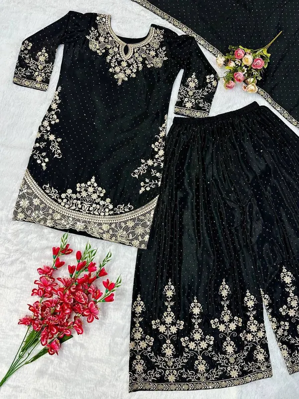 Black_Georgette_Embroidered_Kurta_Palazzo_Set_For_Women