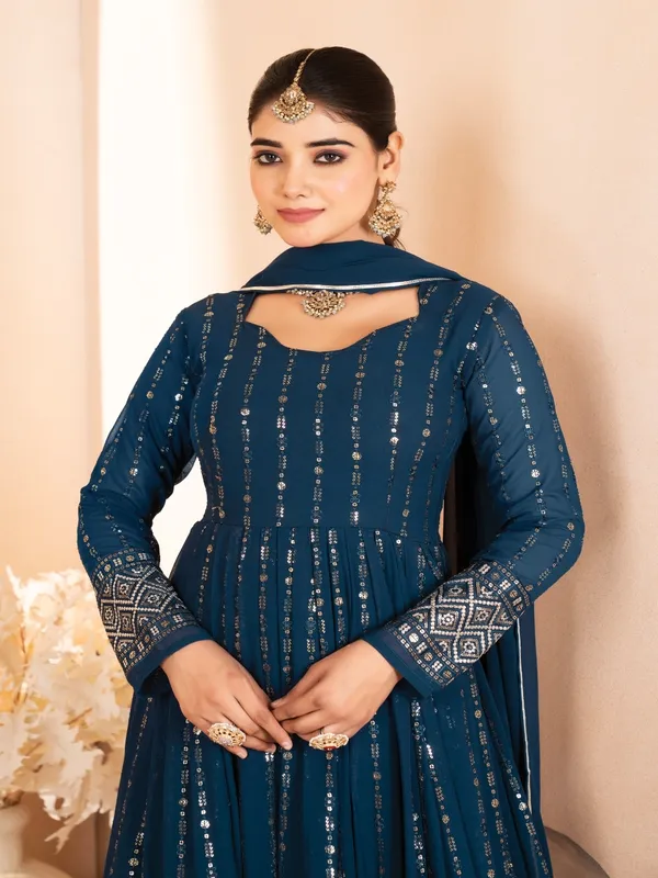Navy_Blue_Georgette_Embellished_Flared_Anarkali_Suit_Set_For_Women