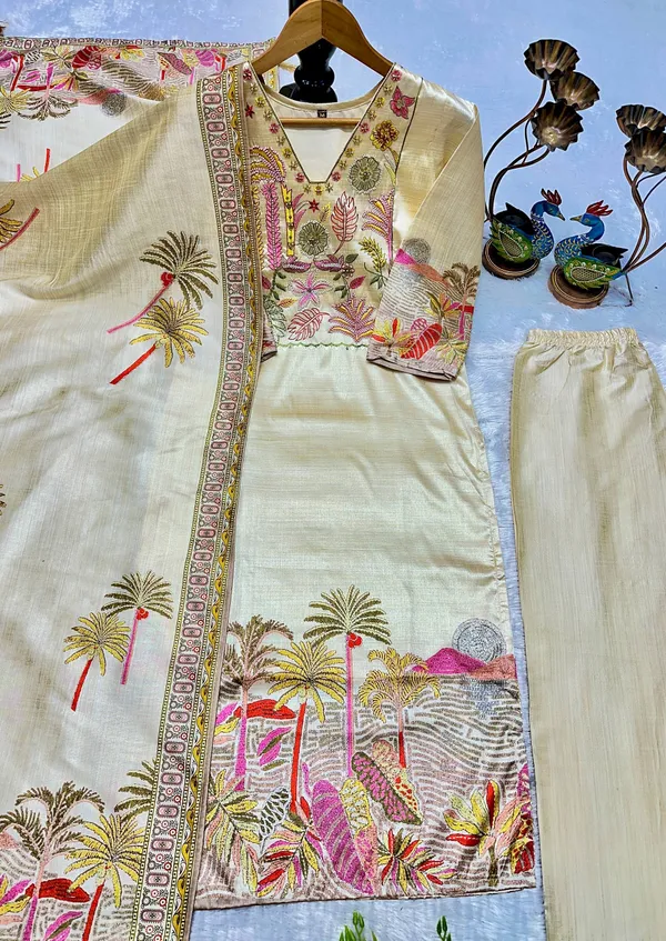 Cream_Georgette_Printed_Straight_Kurta_Set_For_Women