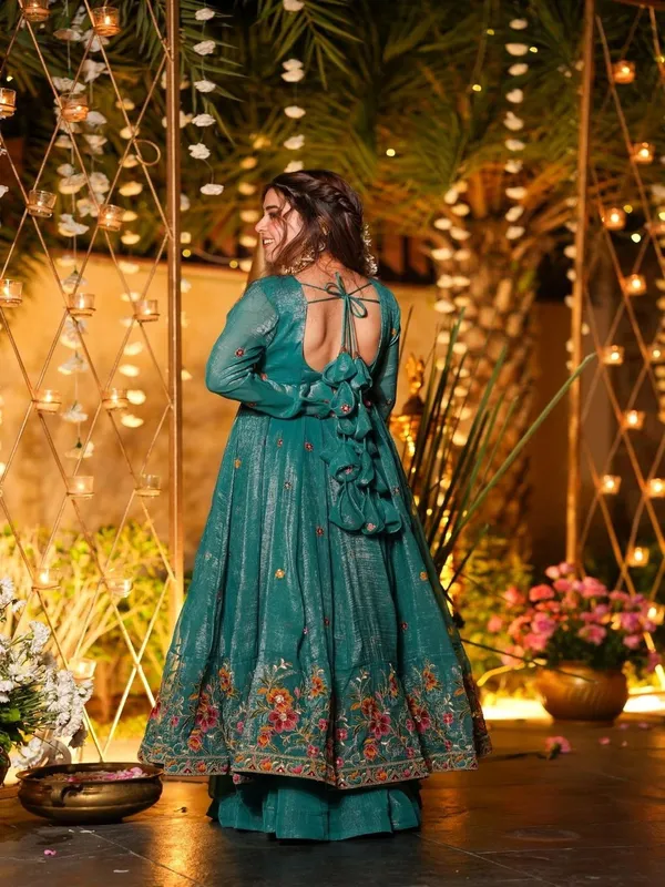 Teal_Georgette_Embroidered_Anarkali_Kurta_Set_For_Women