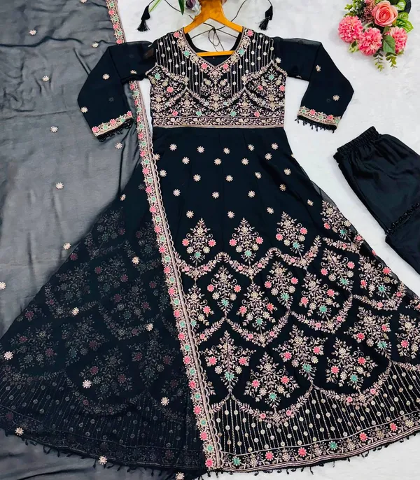 Black_Georgette_Embroidered_Anarkali_Kurta_Set_For_Women