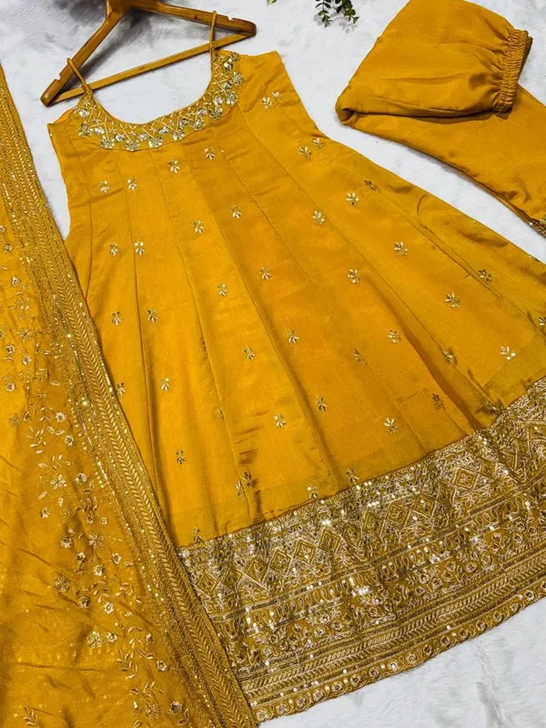 Mustard_Georgette_Embellished_Anarkali_Kurta_With_Bottoms_Dupatta_For_Women
