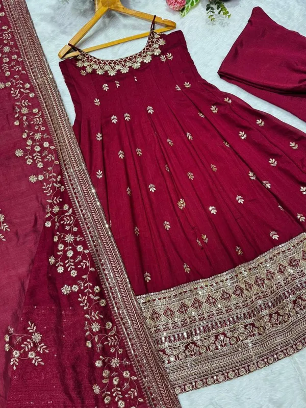 Maroon_Georgette_Embroidered_Anarkali_Suit_Set_For_Women