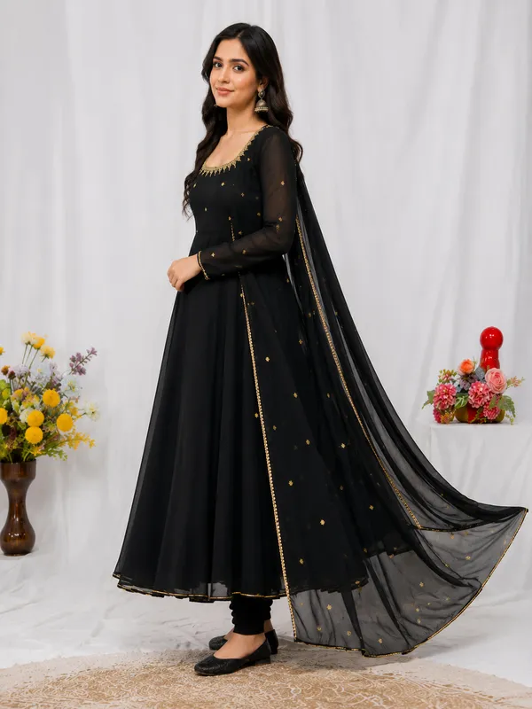 Black_Georgette_Anarkali_Kurta_Set_For_Women