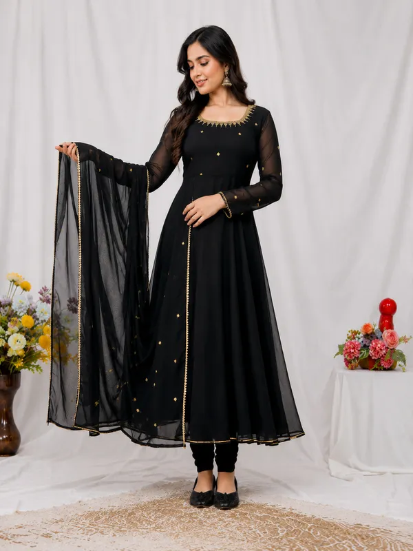 Black_Georgette_Anarkali_Kurta_Set_For_Women